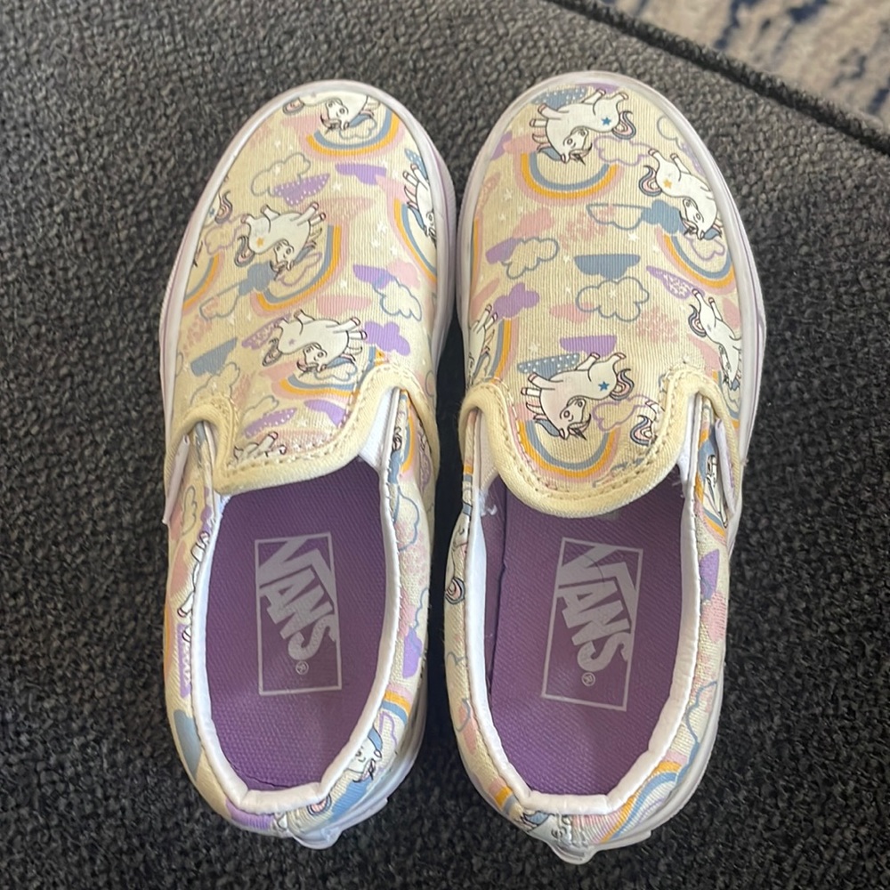 Girls unicorn glow in the dark slip on vans. Worn once. Great condition.